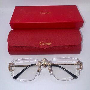 Cartier Buffs Sunglasses Triple Cross Diamond Cut Lens Clear Lens